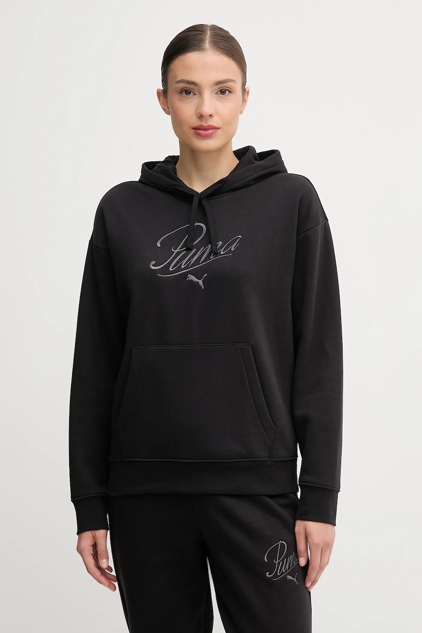 Mikina Puma dámská, černá barva, s kapucí, s aplikací, 688072
