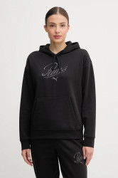 Mikina Puma dámská, černá barva, s kapucí, s aplikací, 688072