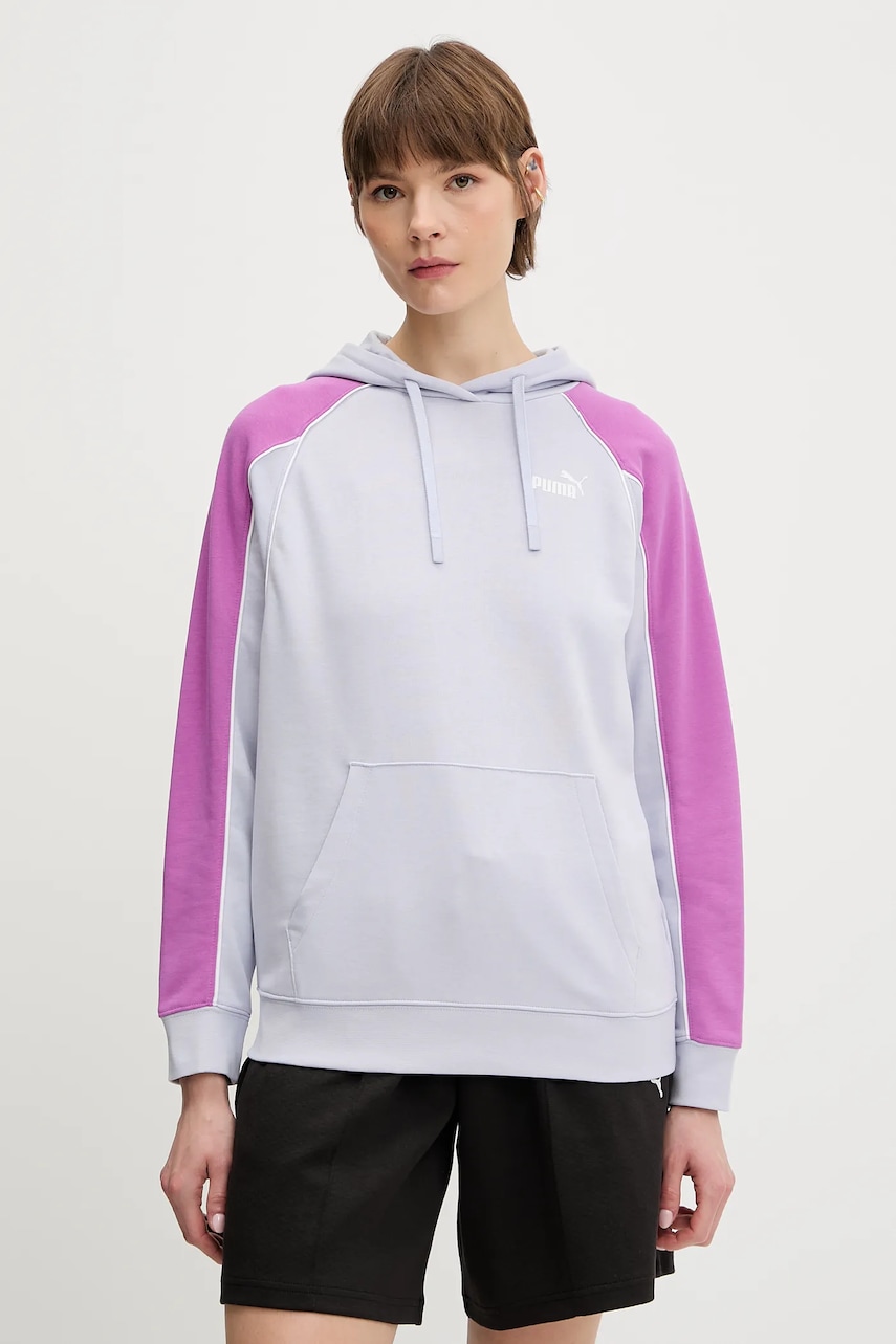 Mikina Puma dámská, modrá barva, s kapucí, vzorovaná, 685044