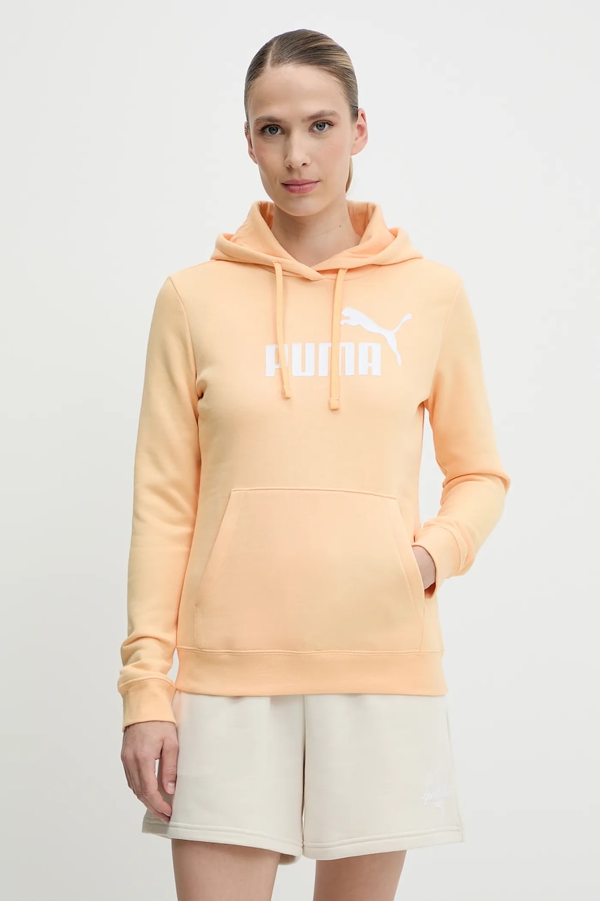 Mikina Puma dámská, oranžová barva, s kapucí, s potiskem, 682389
