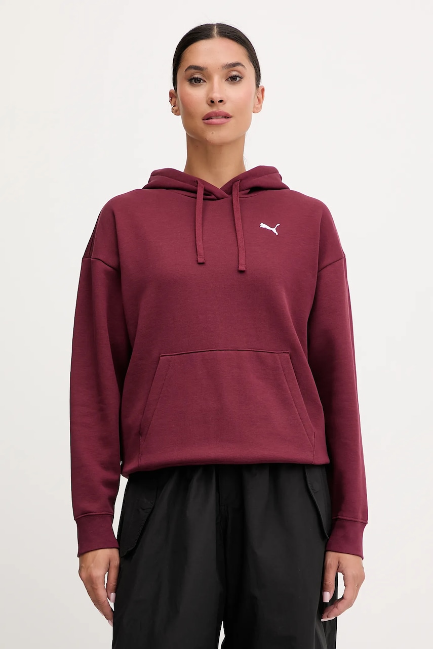 Mikina Puma dámská, vínová barva, s kapucí, hladká, 682385