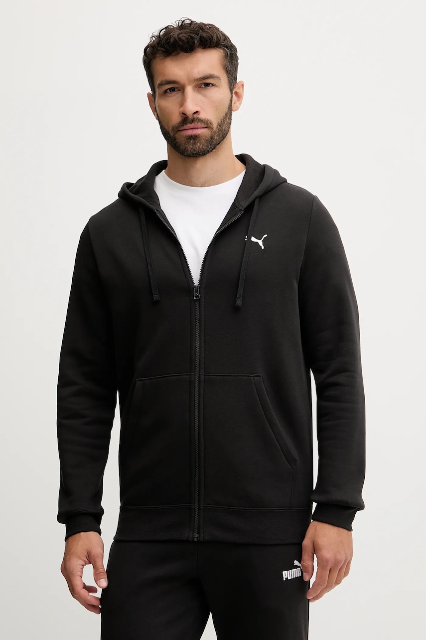 Mikina Puma pánská, černá barva, s kapucí, hladká, 682590