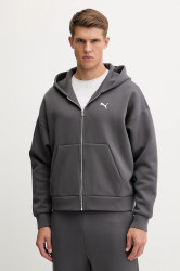 Mikina Puma pánská, šedá barva, s kapucí, hladká, 632066