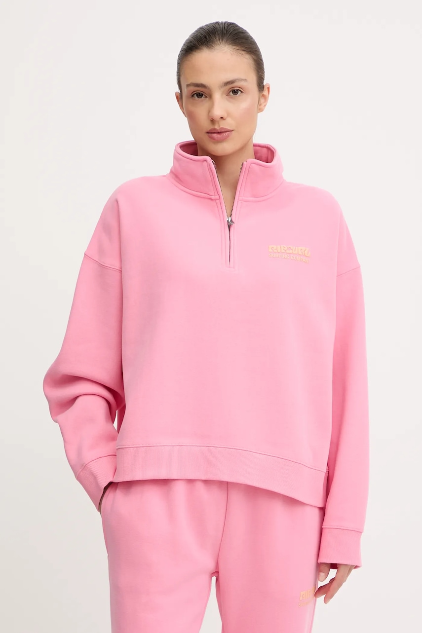 Mikina Rip Curl SURF PUFF dámská, růžová barva, s potiskem, 07WWFL
