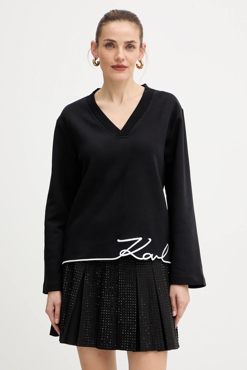 Mikina s bavlnou Karl Lagerfeld černá barva, s aplikací, A4W20040