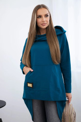 Mikina s dlouhým zadním dílem a kapucí marine