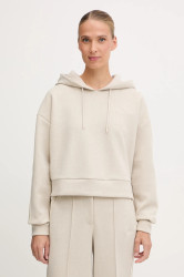 Mikina s příměsí vlny Guess MURIEL dámská, béžová barva, s kapucí, s aplikací, V5BQ14 KCX52