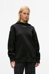 Mikina s příměsí vlny Karl Lagerfeld černá barva, s kapucí, s aplikací, A4W20064