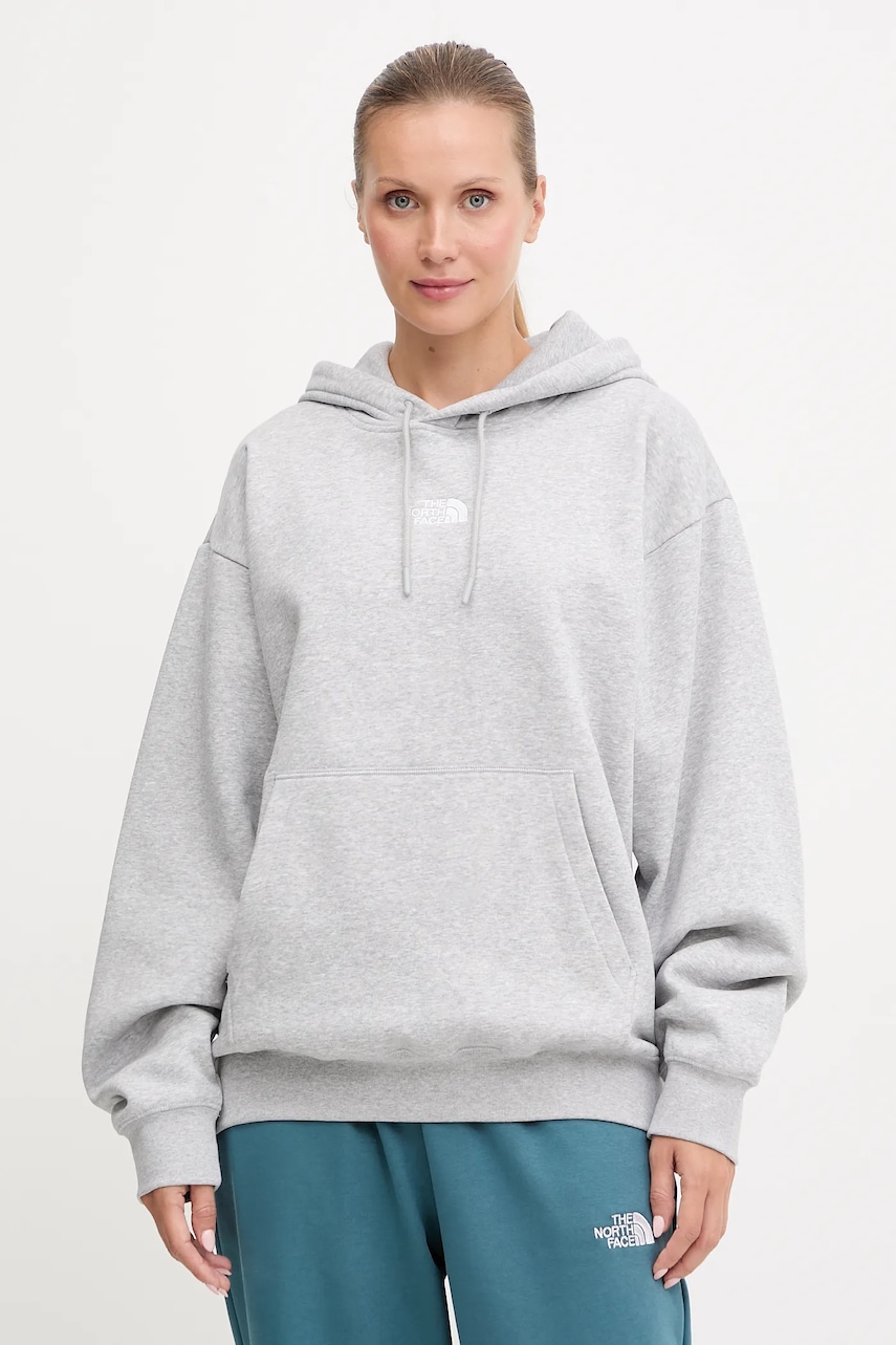 Mikina The North Face Essential dámská, šedá barva, s kapucí, melanžová, NF0A89ENDYX1