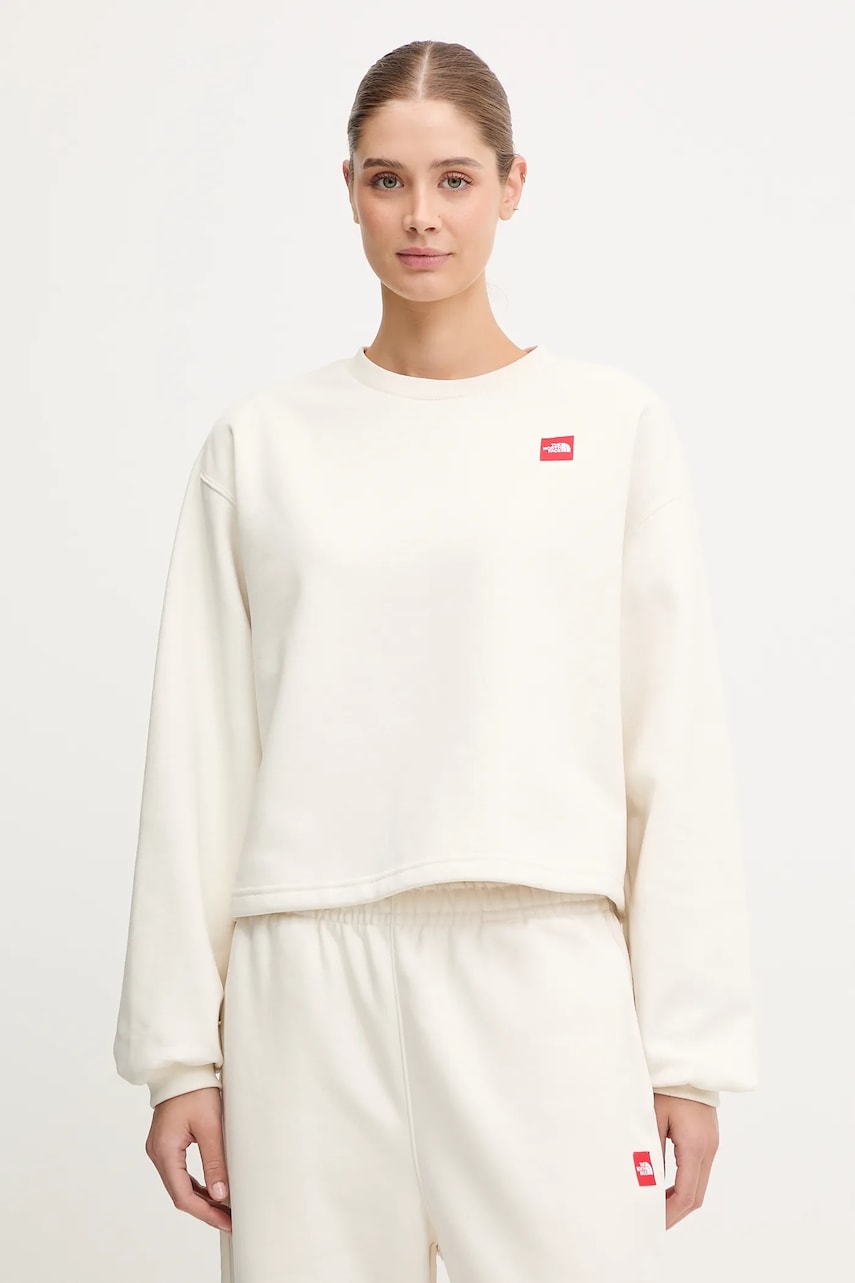 Mikina The North Face Redbox dámská, béžová barva, s aplikací, NF0A8EFYQLI1