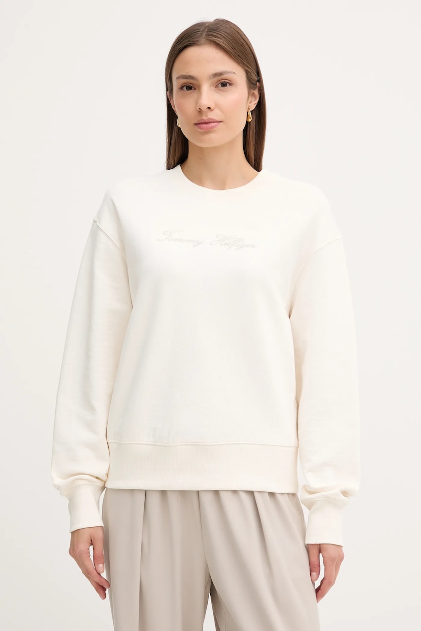 Mikina Tommy Hilfiger dámská, béžová barva, s aplikací, WW0WW47159