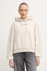 Mikina Tommy Hilfiger dámská, béžová barva, s kapucí, s potiskem, WW0WW47459