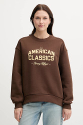 Mikina Tommy Hilfiger dámská, hnědá barva, s aplikací, WW0WW45752