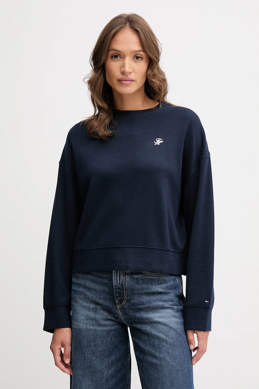 Mikina Tommy Hilfiger dámská, tmavomodrá barva, hladká, WW0WW46152