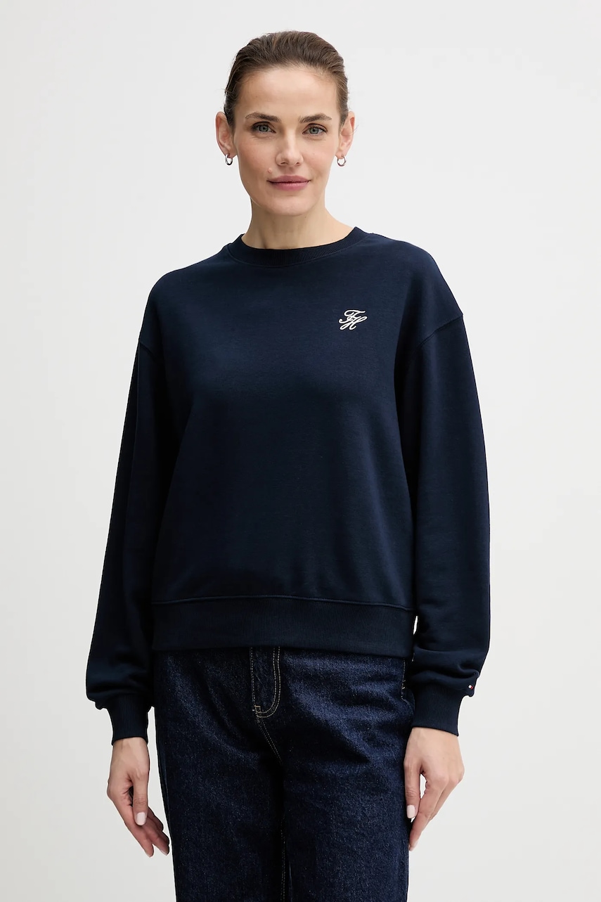 Mikina Tommy Hilfiger dámská, tmavomodrá barva, s aplikací, WW0WW49418