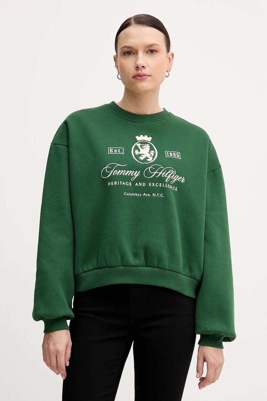 Mikina Tommy Hilfiger dámská, zelená barva, WW0WW46128