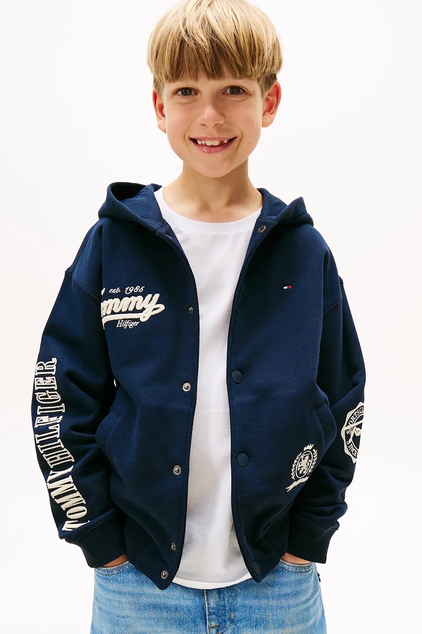 Mikina Tommy Hilfiger tmavomodrá barva, s kapucí, KB0KB09752