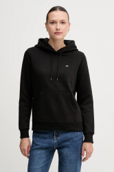 Mikina Tommy Jeans dámská, černá barva, s kapucí, hladká, DW0DW19958