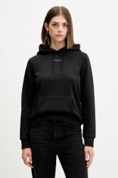 Mikina Tommy Jeans dámská, černá barva, s kapucí, s potiskem, DW0DW21963