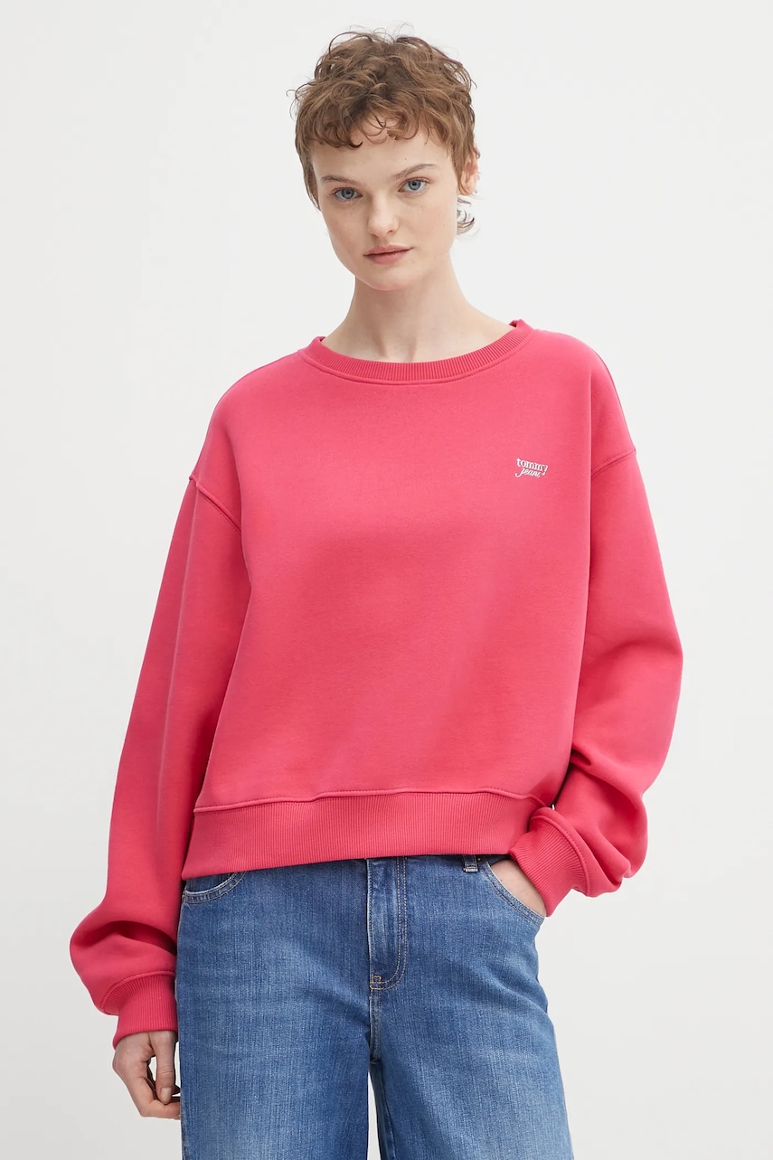 Mikina Tommy Jeans dámská, červená barva, hladká, DW0DW21961