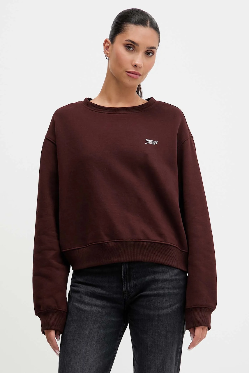 Mikina Tommy Jeans dámská, hnědá barva, hladká, DW0DW21961