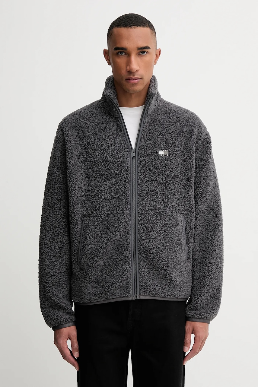 Mikina Tommy Jeans pánská, šedá barva, s aplikací, DM0DM22078