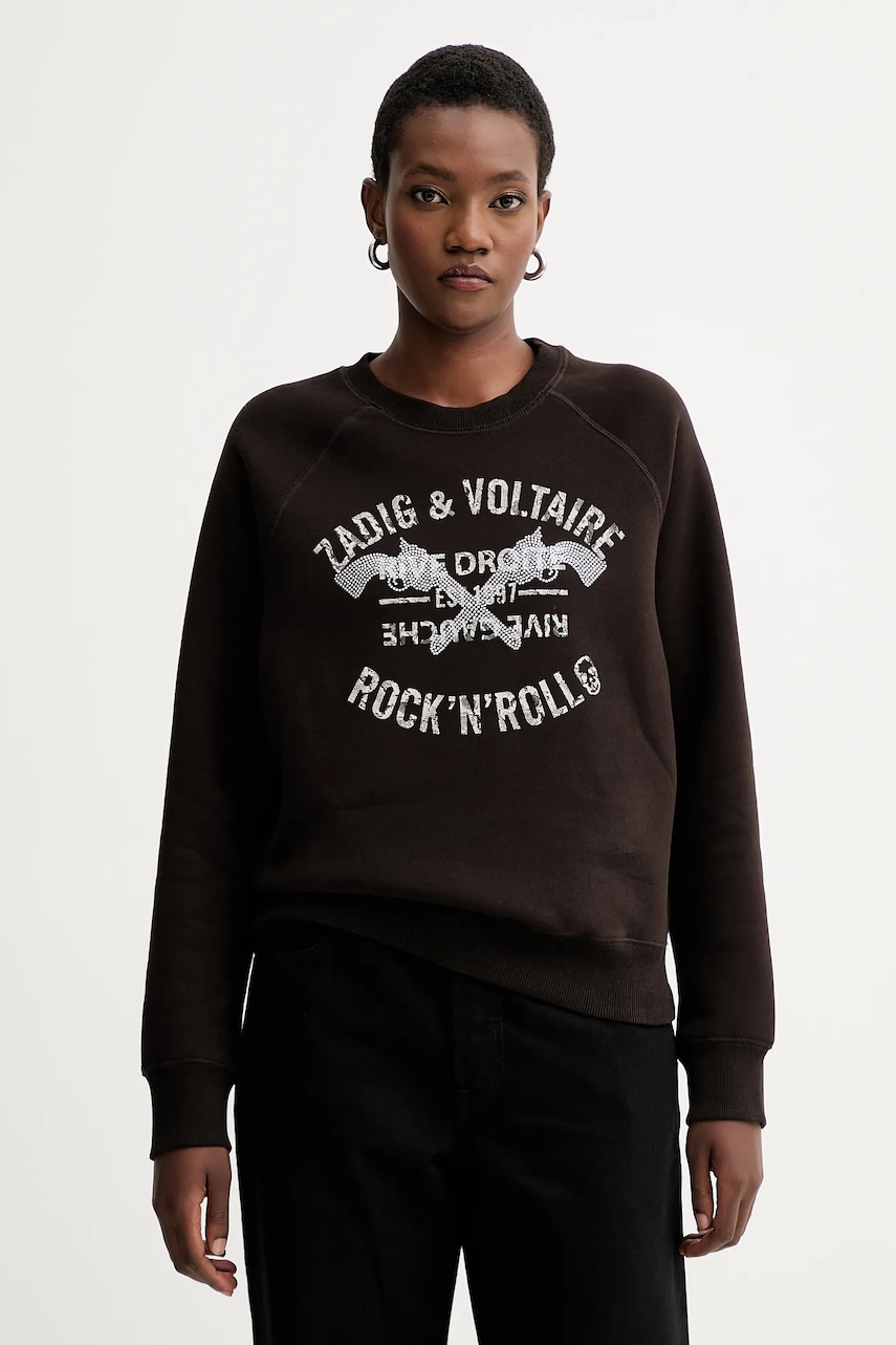 Mikina ZADIG&VOLTAIRE dámská, hnědá barva, s potiskem, JWSS01661