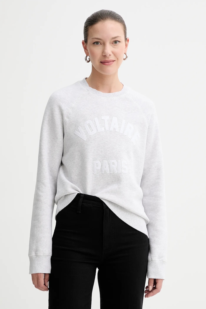 Mikina ZADIG&VOLTAIRE dámská, šedá barva, s aplikací, JWSS01722