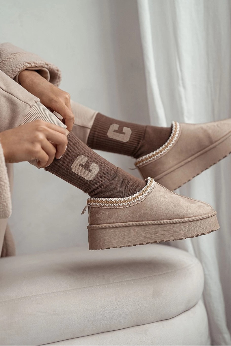 Milena Dámské froté ponožky s písmenem C hnědé