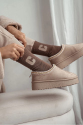 Milena Dámské froté ponožky s písmenem C hnědé