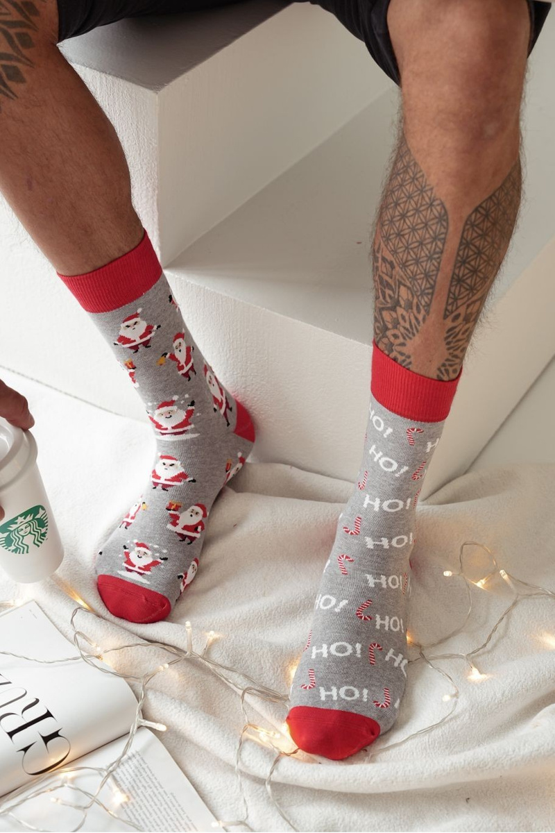 Milena Pánské Vánoční Ponožky Santa Claus Šedé