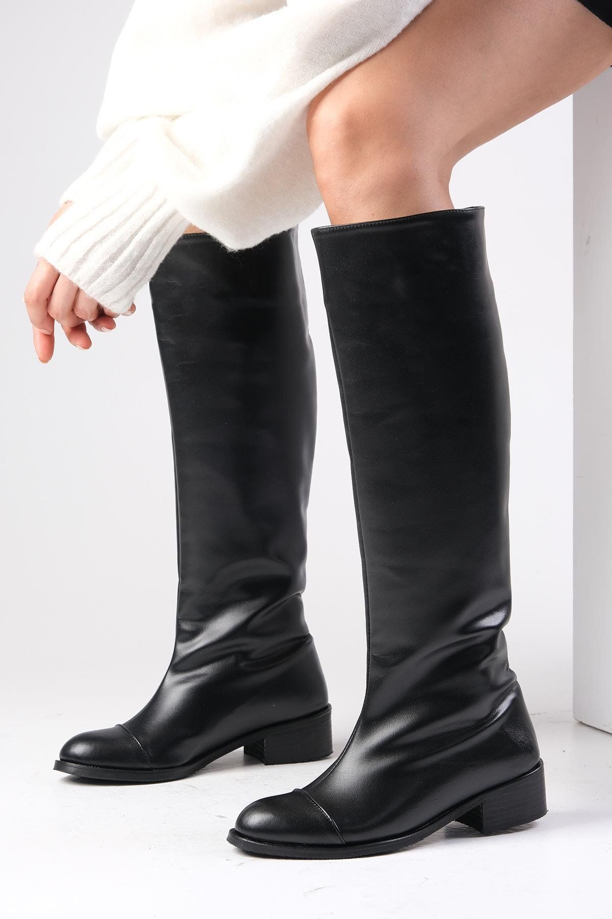 Mio Gusto Parley Black Color No Zipper With Thin, Faux Für Lined Women's Equestrian Boots.