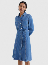 Modré dámské košilové džínové šaty Tommy Hilfiger Fit & Flare - Dámské