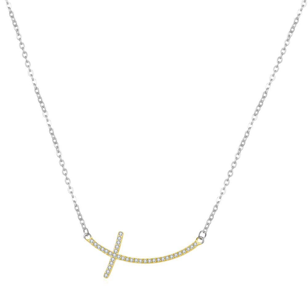 MOISS Jemný bicolor náhrdelník s kubickými zirkony Křízek N0000334