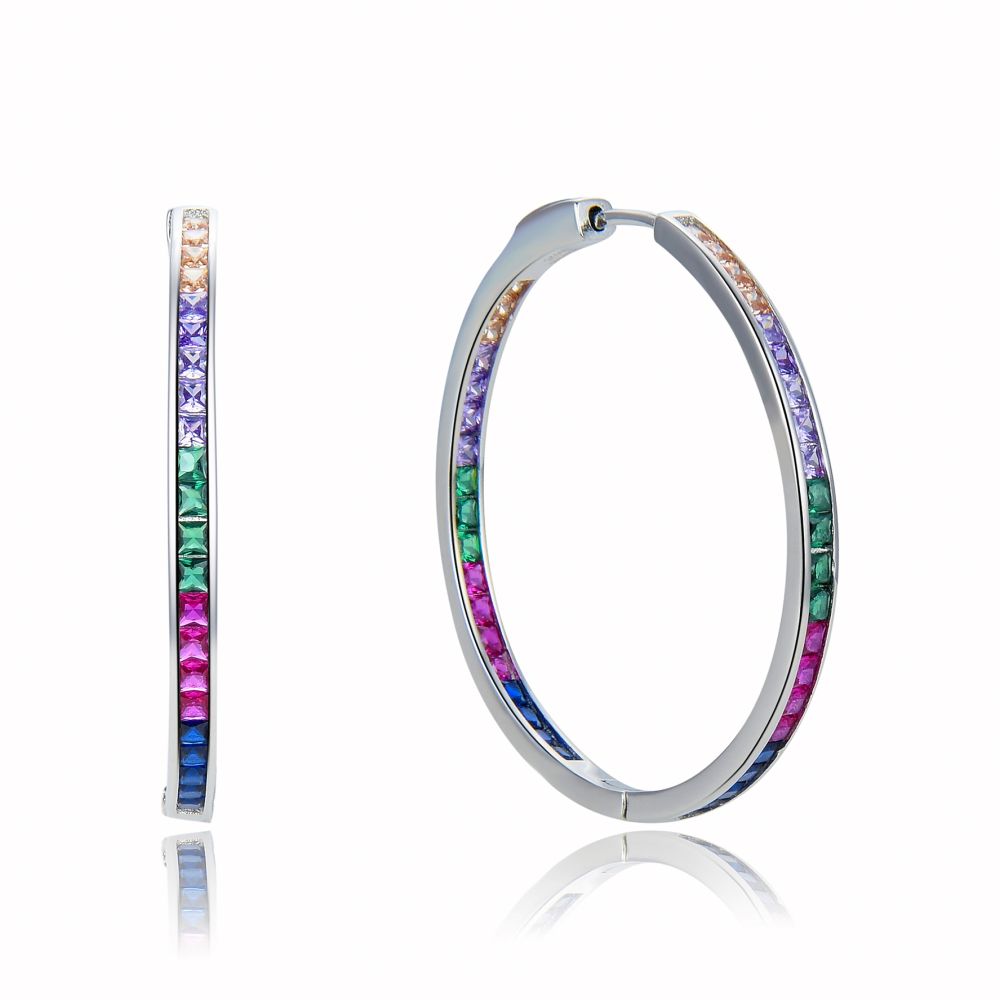 MOISS Krásné stříbrné náušnice kruhy s barevnými zirkony E0001880