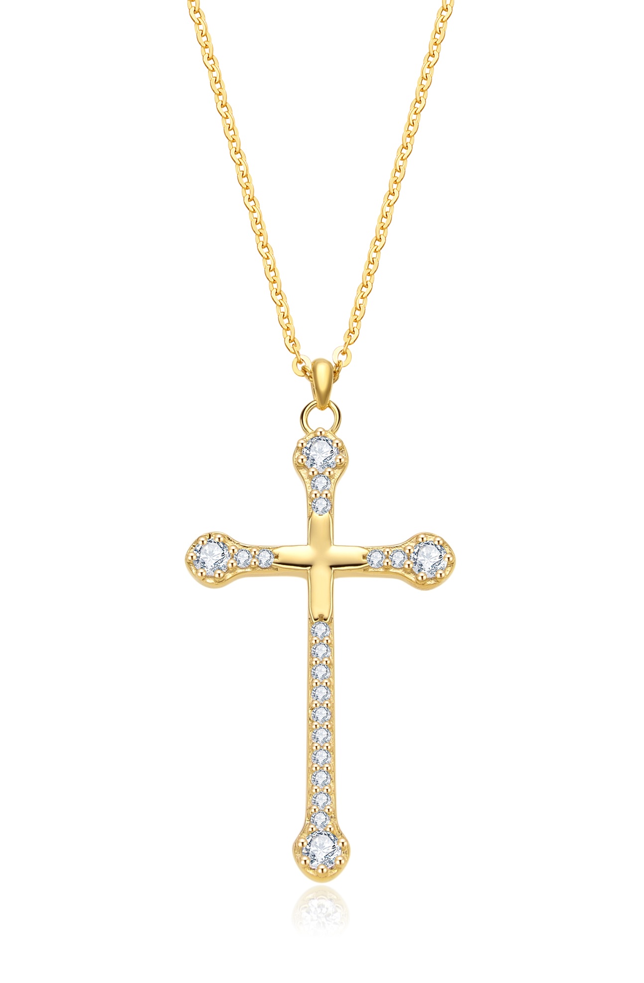 MOISS Nadčasový pozlacený náhrdelník Kříž se zirkony N0001051