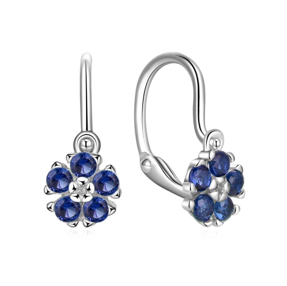 MOISS Stříbrné dětské náušnice Květina s modrými zirkony E0000631
