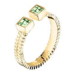 Morellato Otevřený pozlacený prsten se zelenými krystaly Gioia SAVY370 58 mm