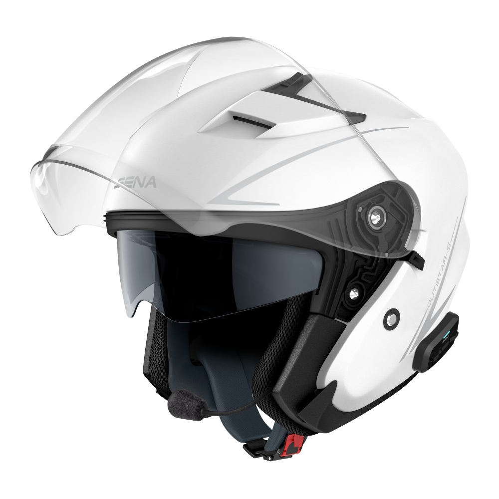 Moto přilba s headsetem SENA Outstar S lesklá bílá M (59-60)