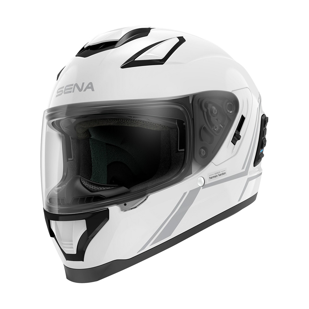 Moto přilba SENA Stryker s integrovaným Mesh headsetem Shine White lesklá bílá L (59-60)
