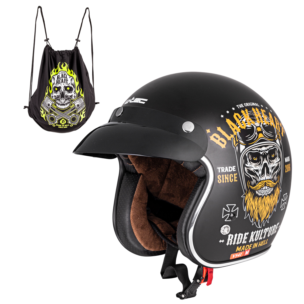 Moto přilba W-TEC Black Heart Kustom Ride Culture, matně černá XS (53-54)