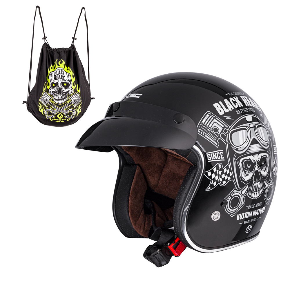 Moto přilba W-TEC Black Heart Kustom Skull, černá lesk XS (53-54)