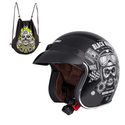 Moto přilba W-TEC Black Heart Kustom Skull, černá lesk XS (53-54)