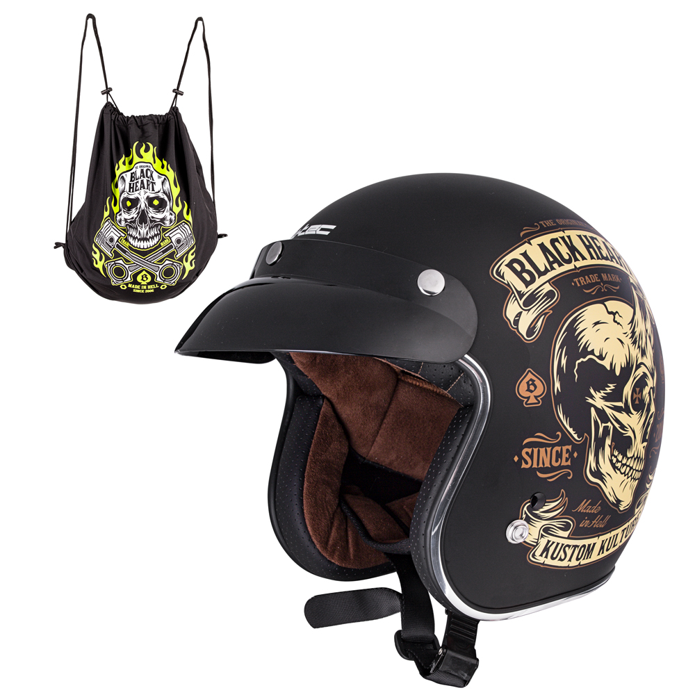 Moto přilba W-TEC Black Heart Kustom Skull Horn, matně černá XS (53-54)