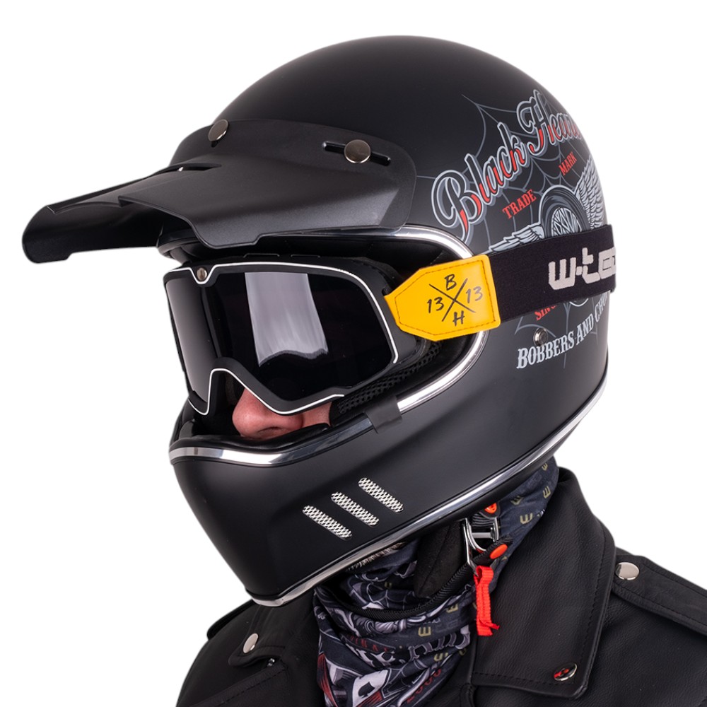 Moto přilba W-TEC Black Heart Retron s brýlemi Dalhart Angerwheel Black XS (53-54)