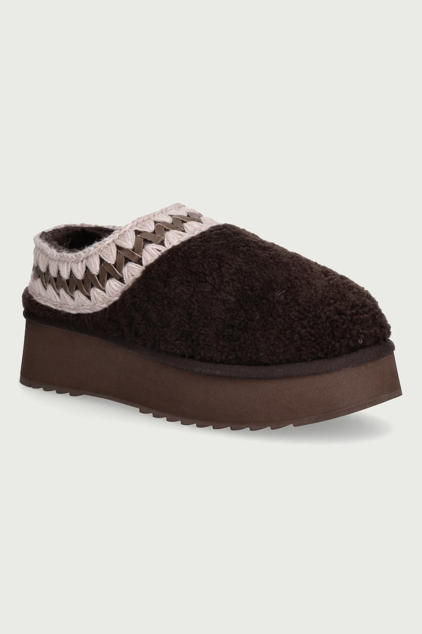 Mou  pantofle dámské Platform Clog Curly Sheepskin