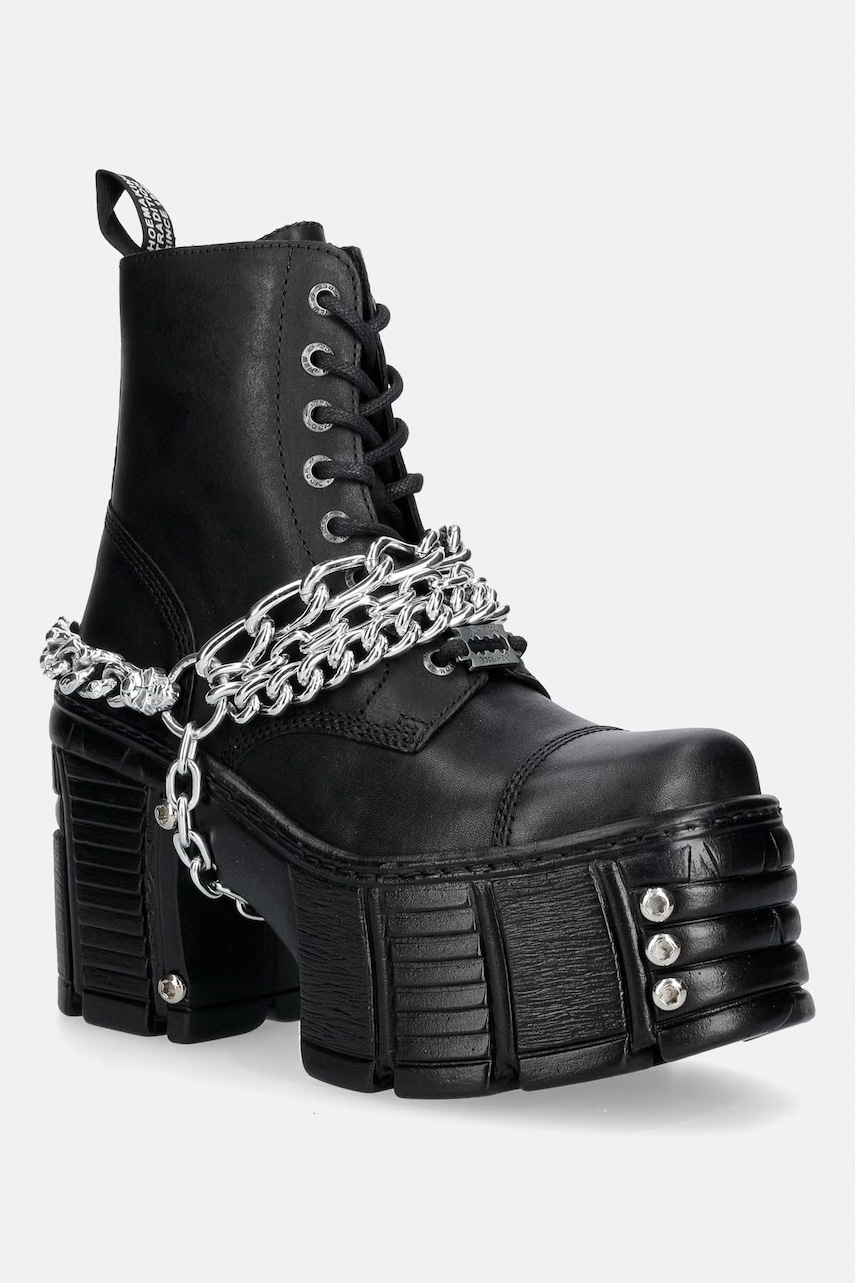 New Rock  kotníkové boty na sloupku dámské kožené ITALI NEGRO, TOWER MAX + TORNILLO AD-2984