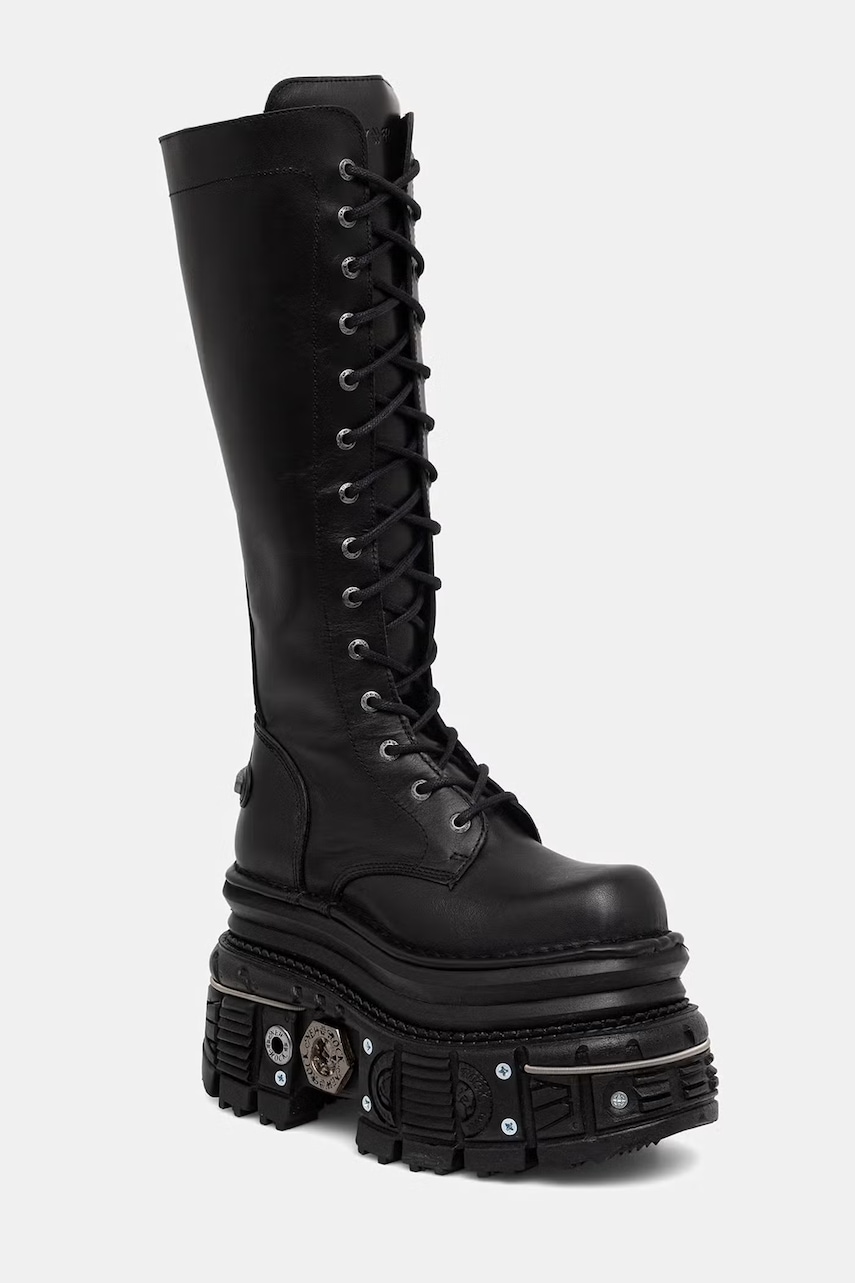 New Rock  kozačky nad kolena dámské kožené ITALI NEGRO, IMPERFECT TANK NEGRO E