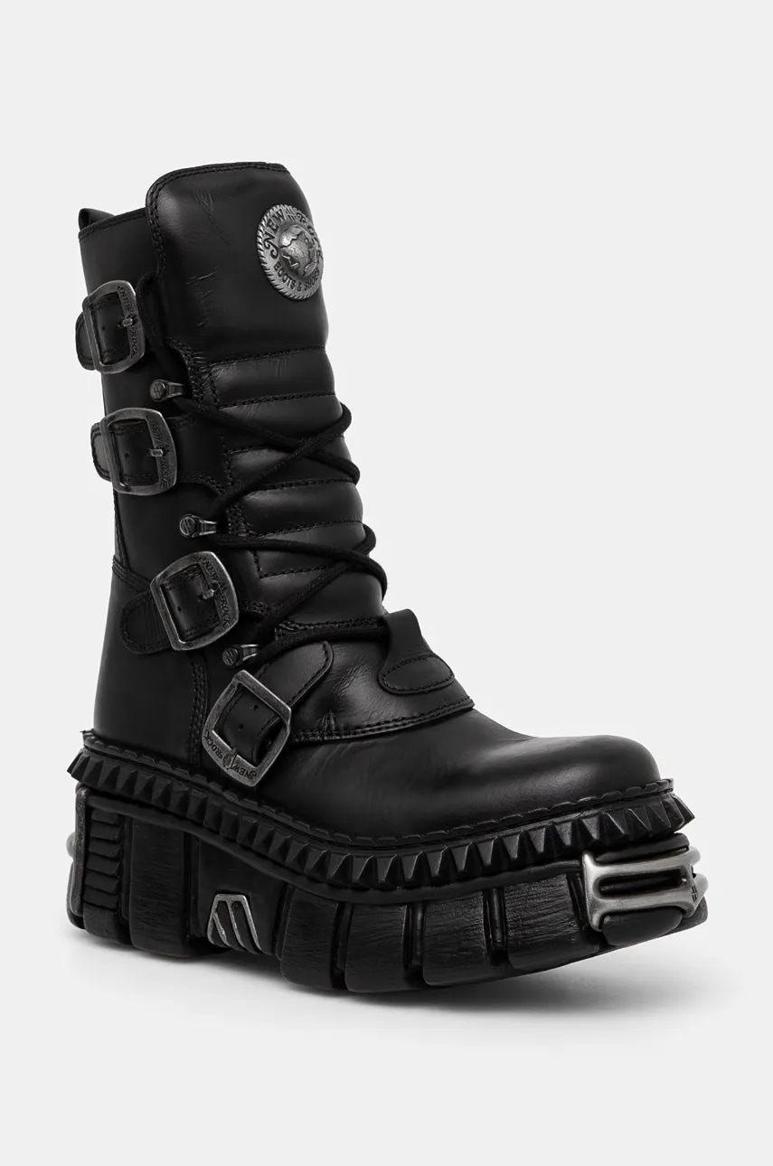 New Rock  Kožené kotníkové boty  ITALI NEGRO NOMADA + TOWER CASCO + ACERO PICOS