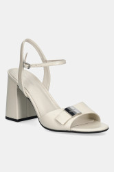 Nubukové sandály Calvin Klein HEEL SANDAL 85 W/CK HW - LTH béžová barva, HW0HW02485